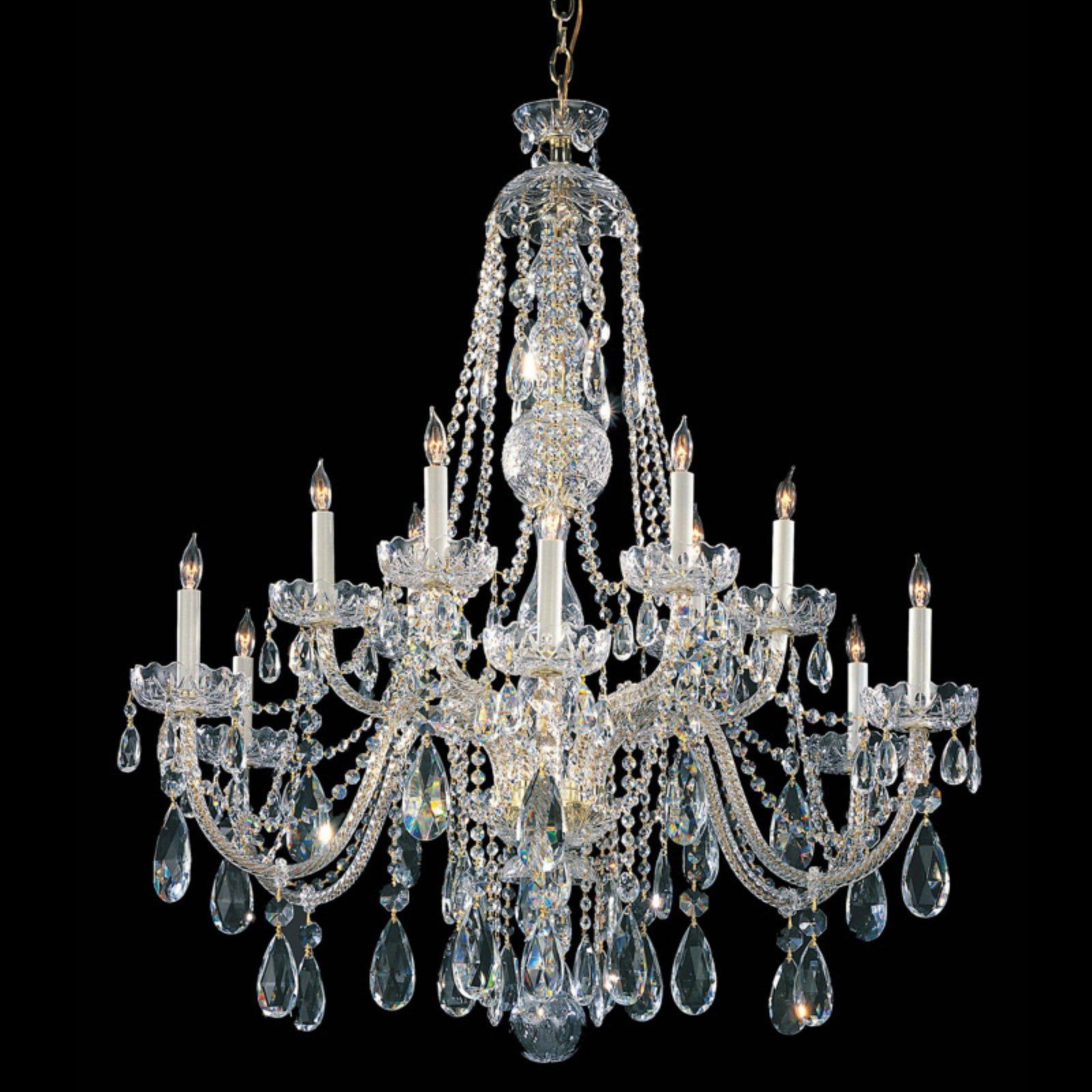 Elegant Polished Brass Chandelier with Hand Cut Crystal Accents, 12-Light