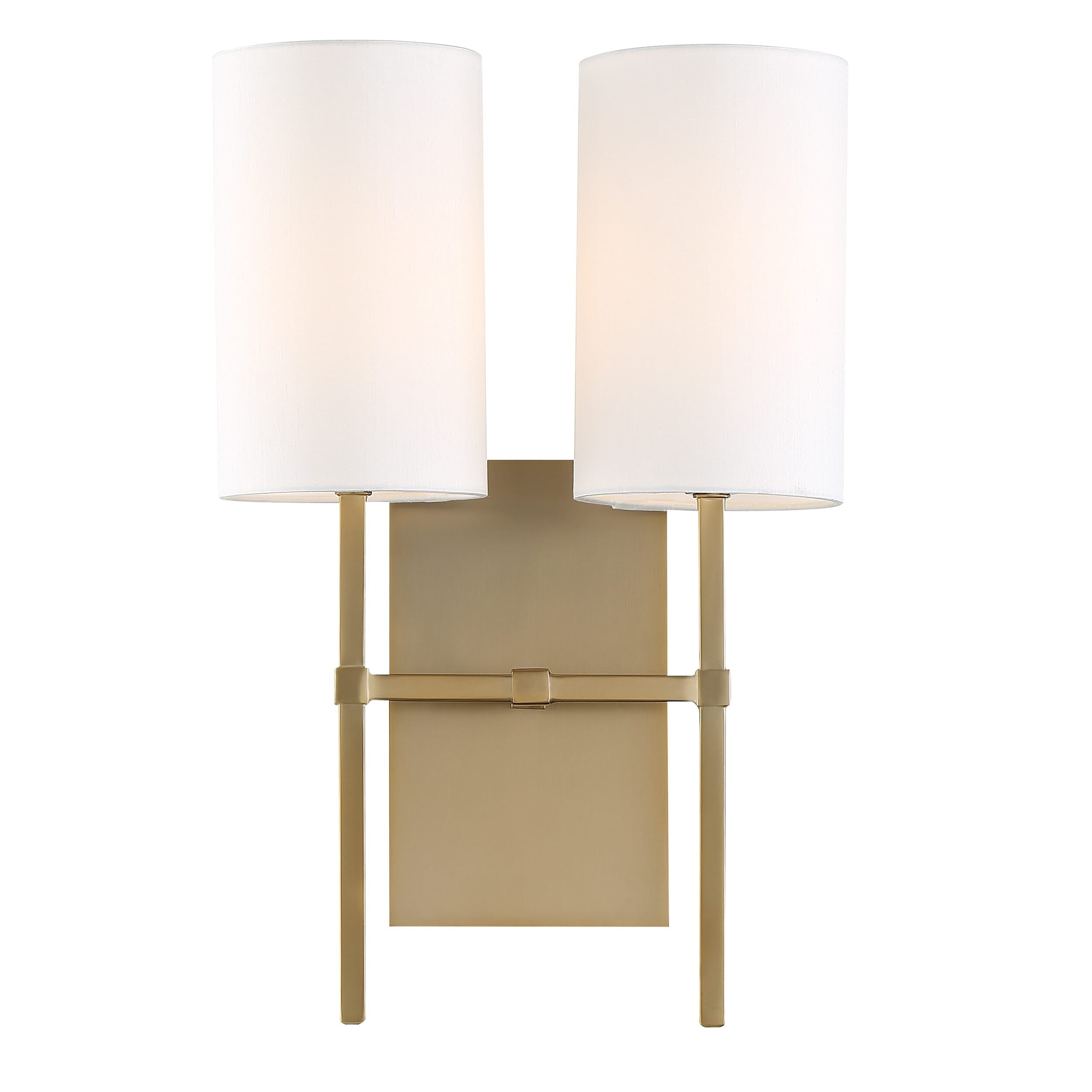 Aged Brass 2-Light Sconce with White Silk Shade