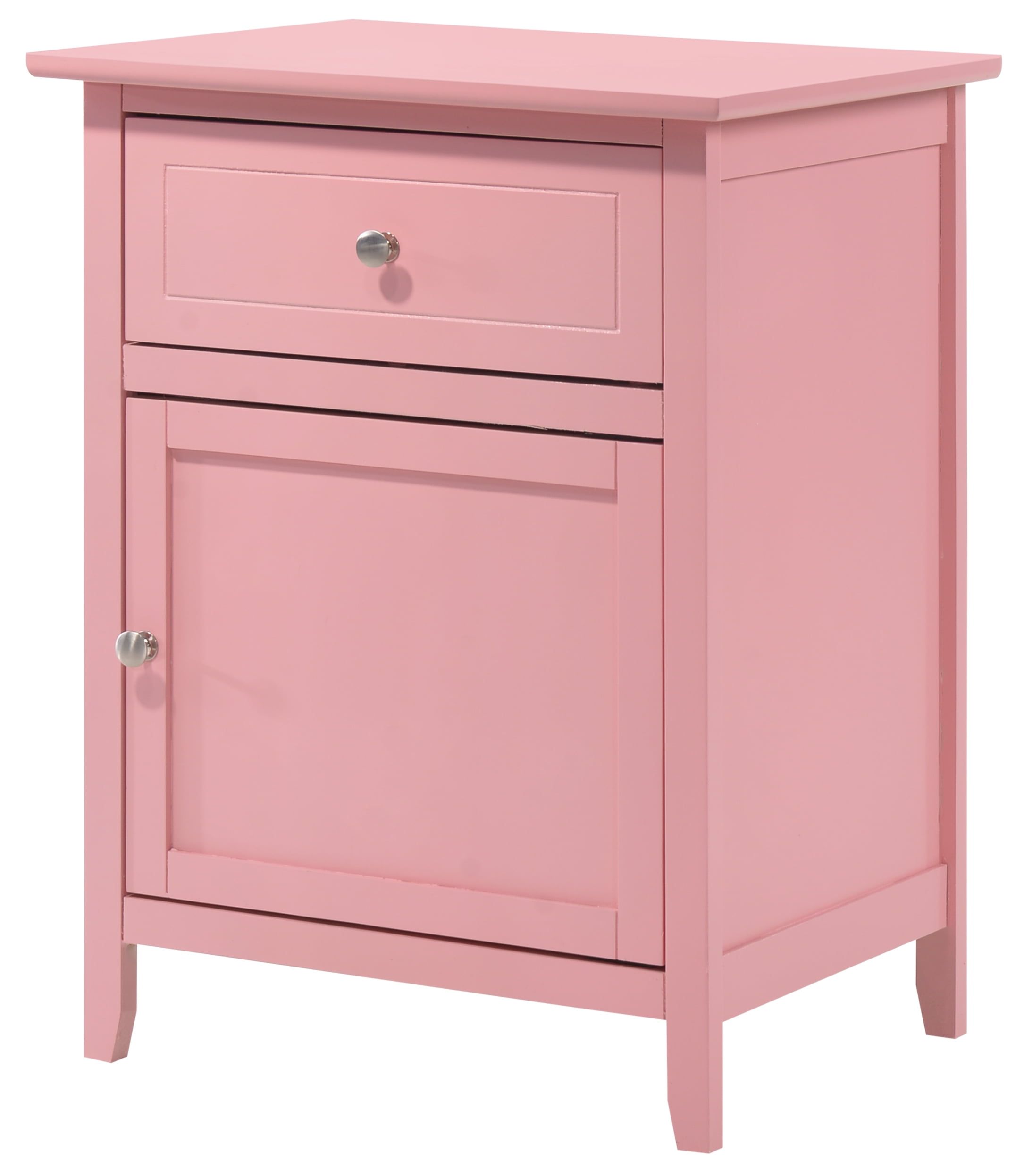 Transitional Pink 1-Drawer Nightstand with Nickel Handles