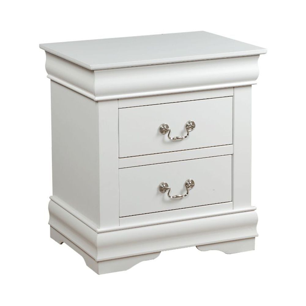 White Pine 2-Drawer Nightstand with Brushed Nickel Handles