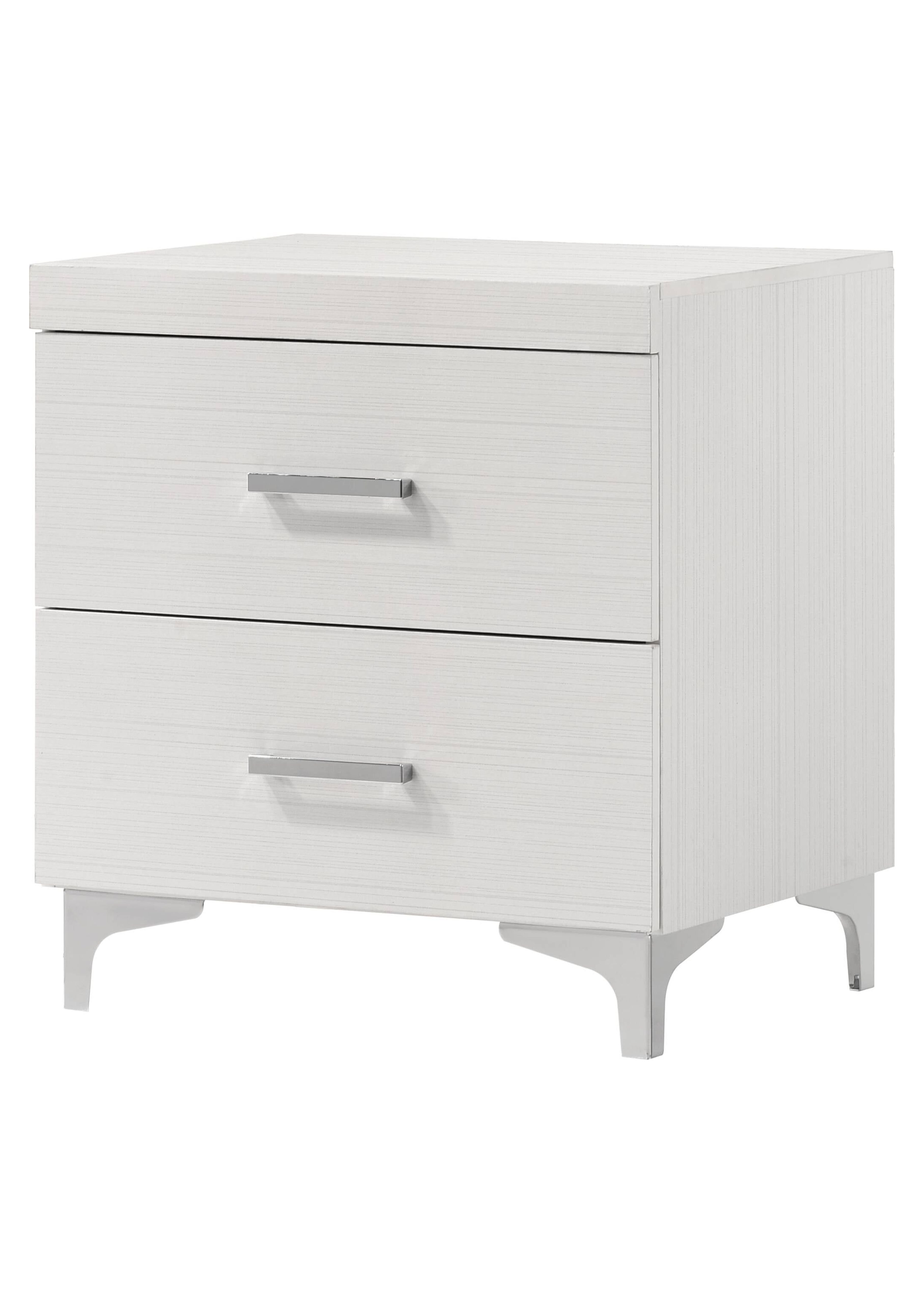 White 2-Drawer Nightstand with Metal Bar Handles