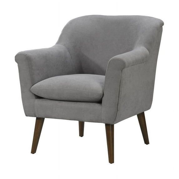 Steel Gray Woven Fabric Armchair with Walnut Legs