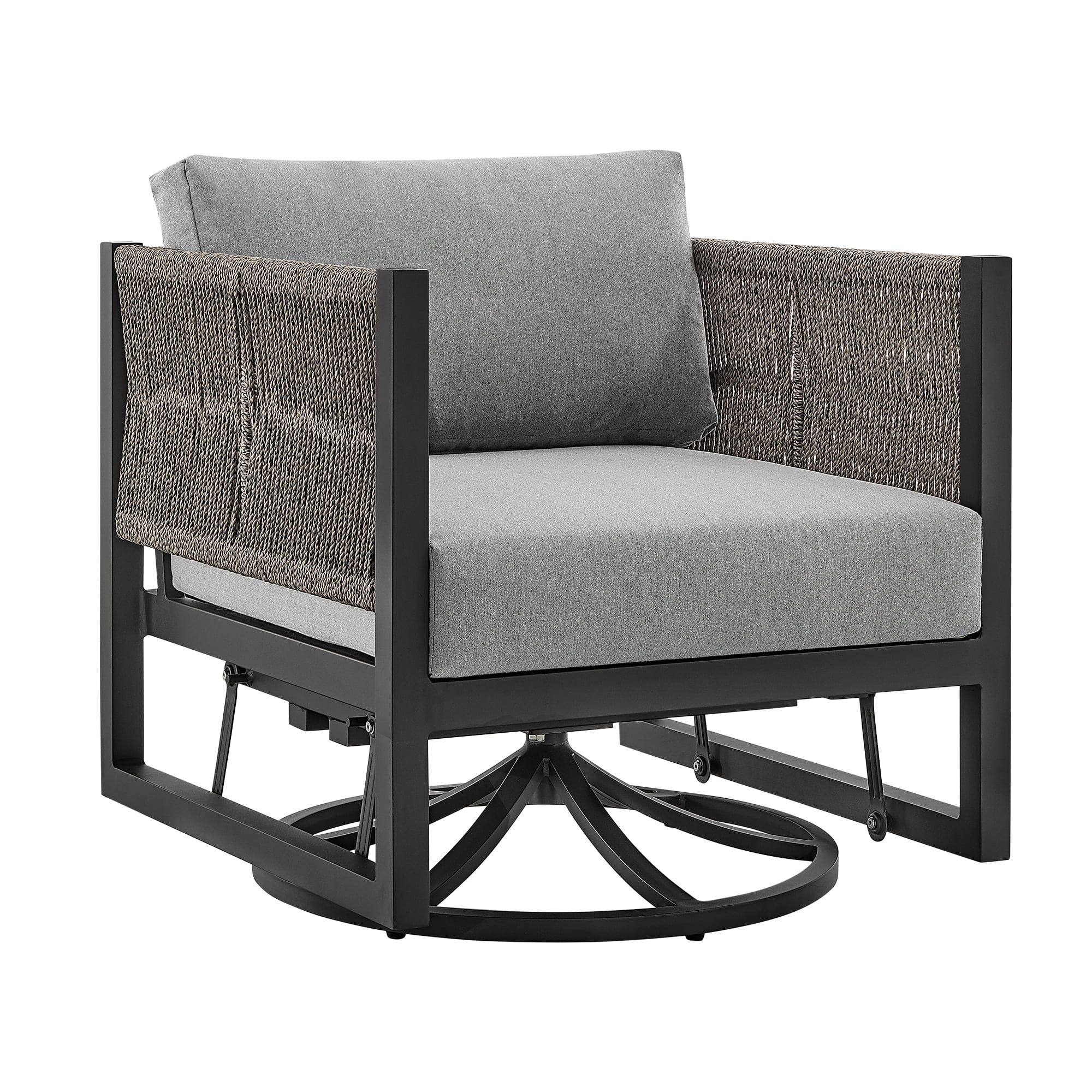 Cuffay Black Aluminum Swivel Outdoor Lounge Chair with Grey Cushions