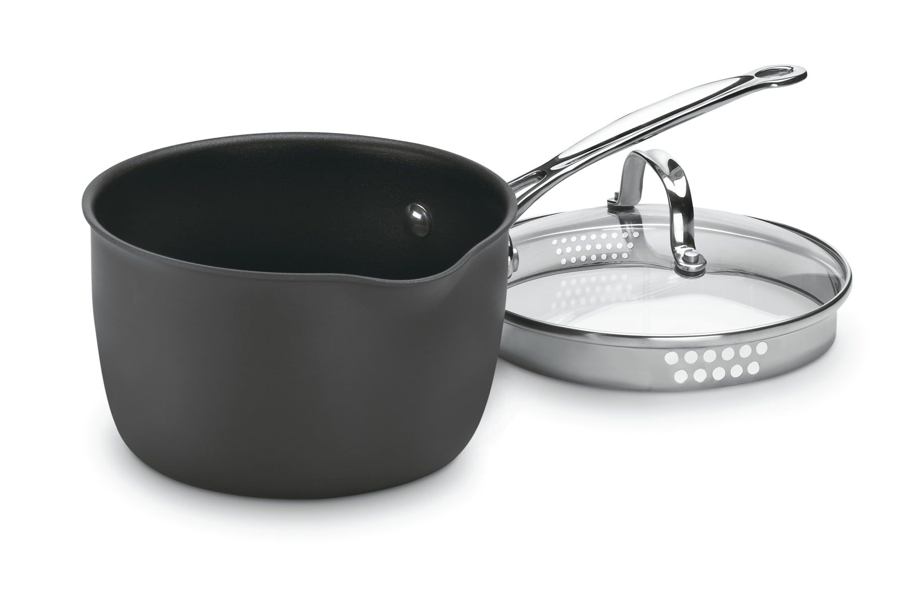 Black Aluminum Non-Stick Saucepan with Pour Spout and Lid