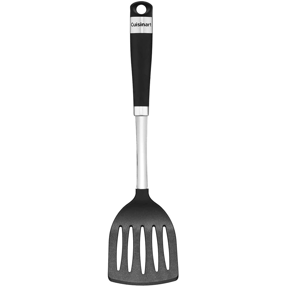 Black and Silver Nylon Slotted Turner with Soft-Grip Handle