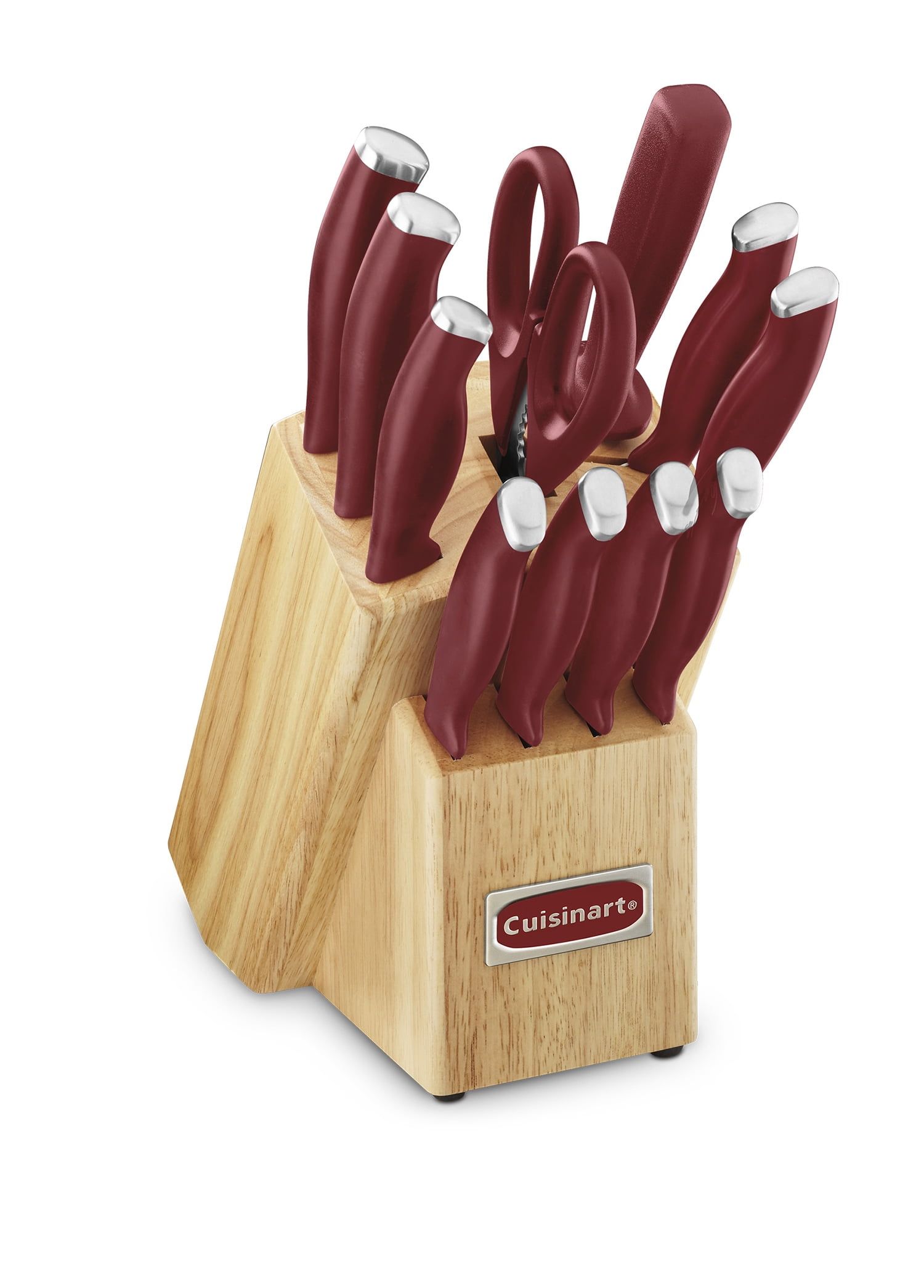 Red 12-Piece Knife Set with Wooden Block