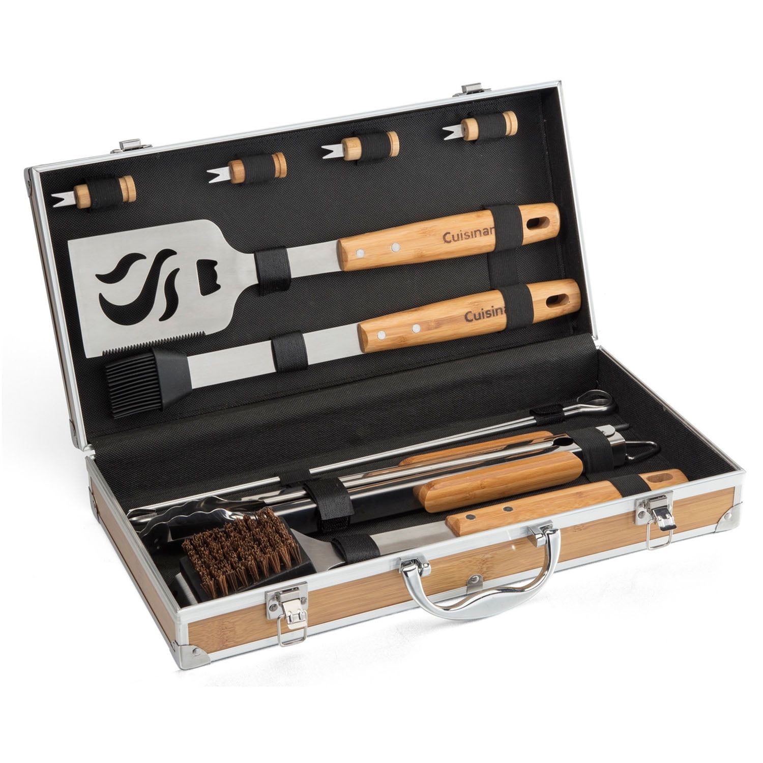 13-Piece Stainless Steel Grill Tool Set with Bamboo Handles