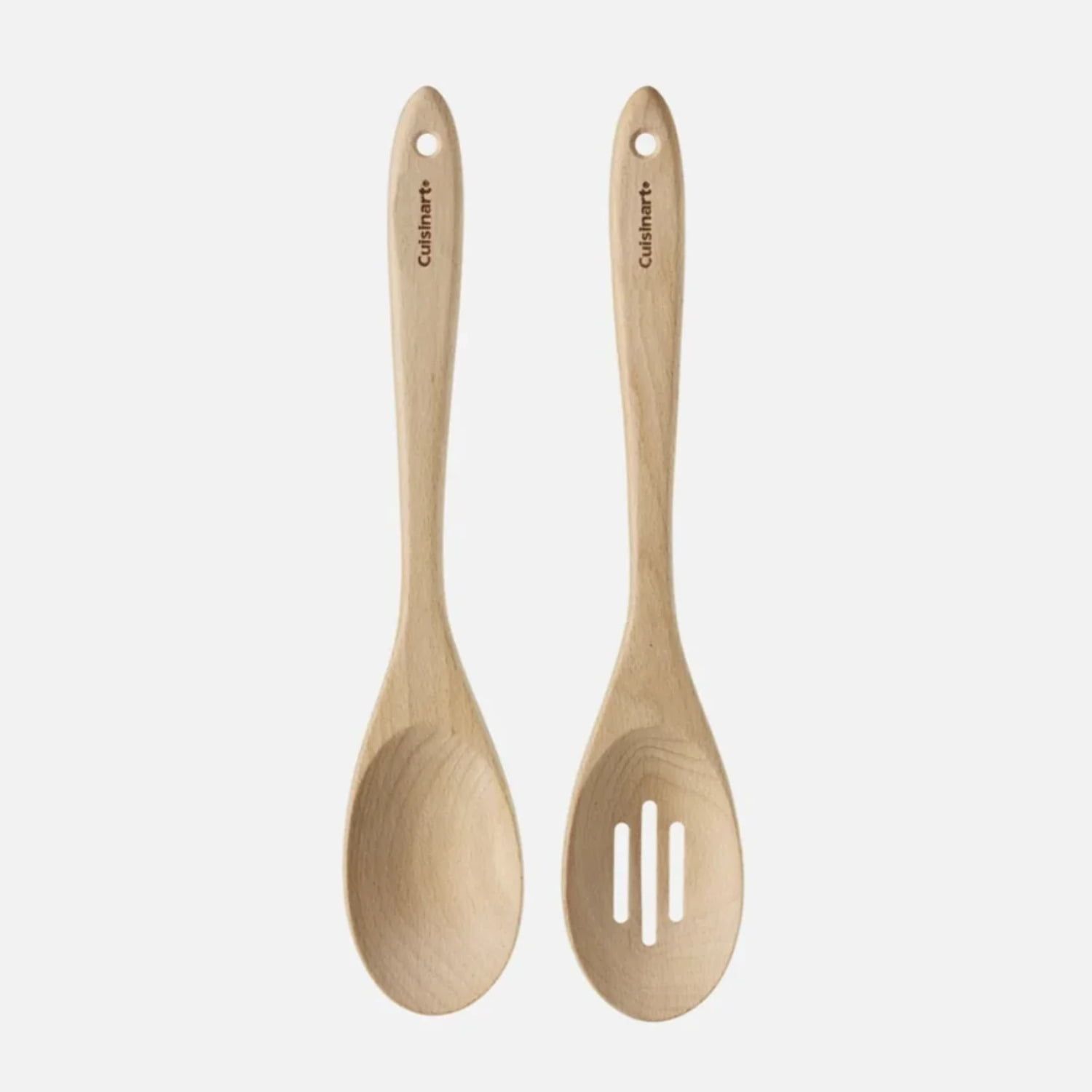 16" Natural Beechwood Slotted & Solid Spoon Set