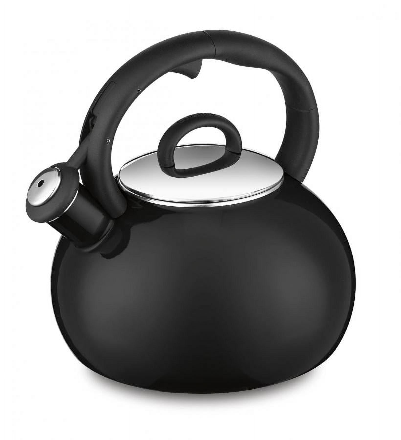 Black Enamel 2-Quart Whistling Tea Kettle with Stainless Steel Lid