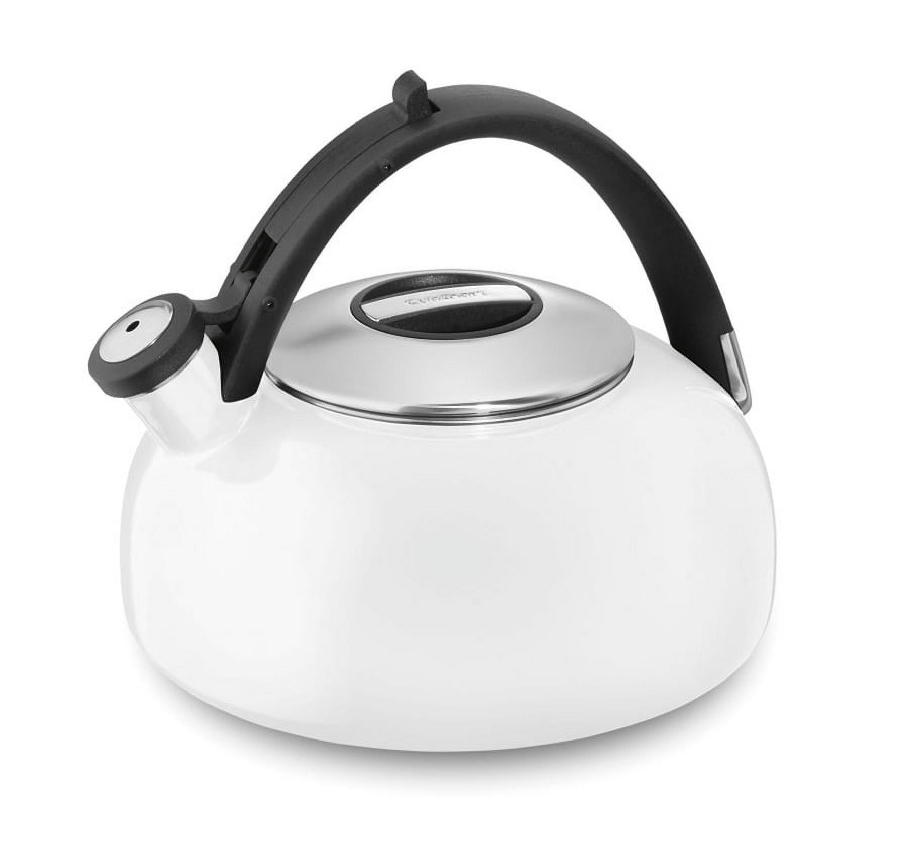 White Enamel 2-Quart Whistling Tea Kettle with Silicone Handle