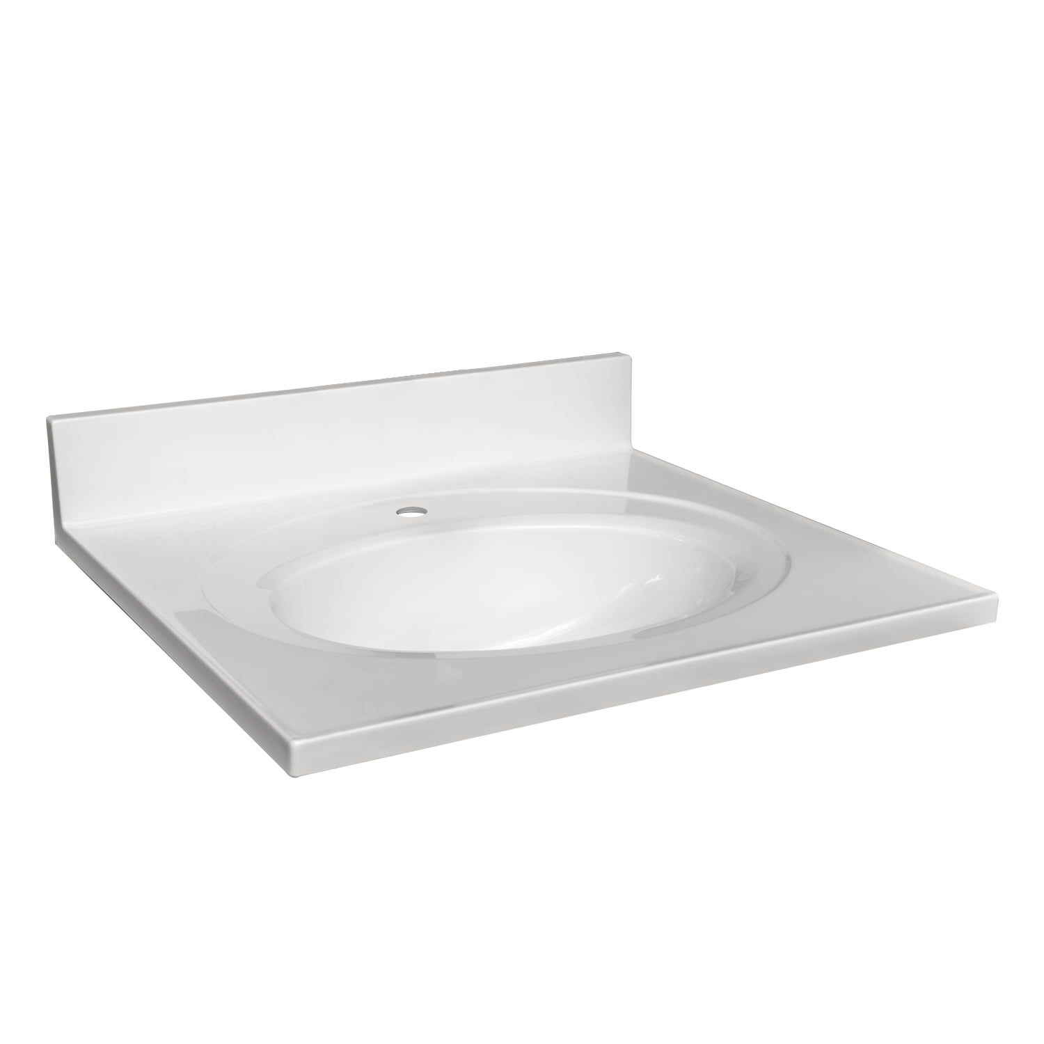 Solid White Cultured Marble Vanity Top with Integrated Backsplash, 25-Inch