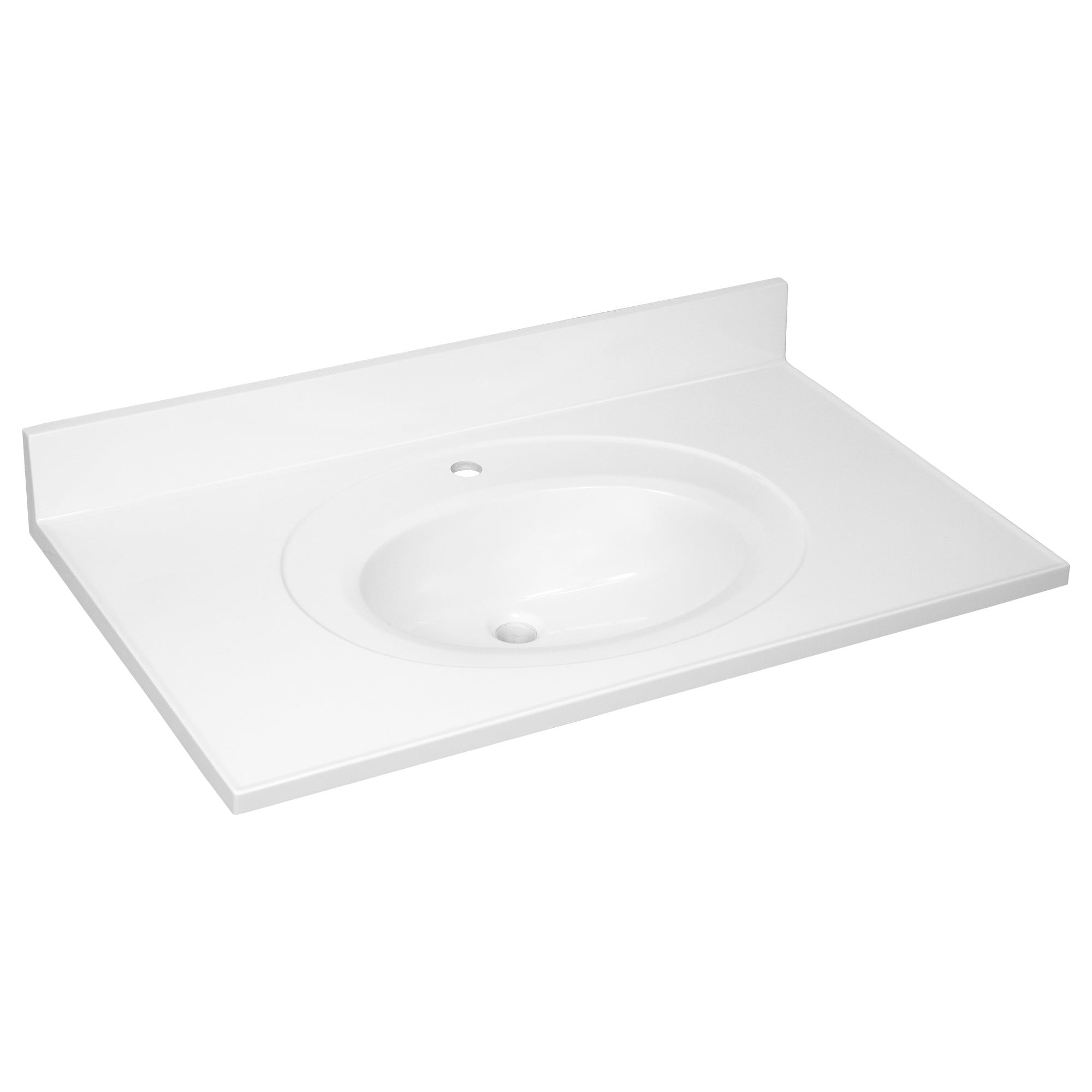 Solid White 37-Inch Cultured Marble Vanity Top with Integrated Backsplash