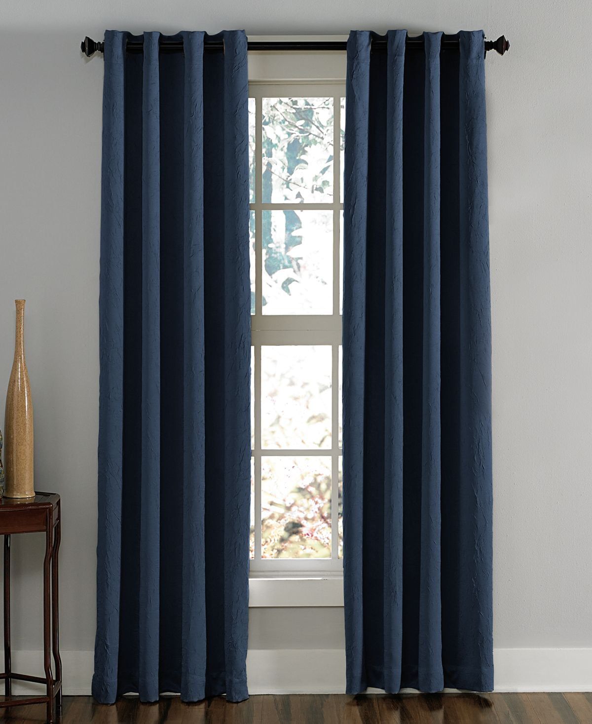 Navy Room-Darkening Grommet Polyester Curtain Panel 63"