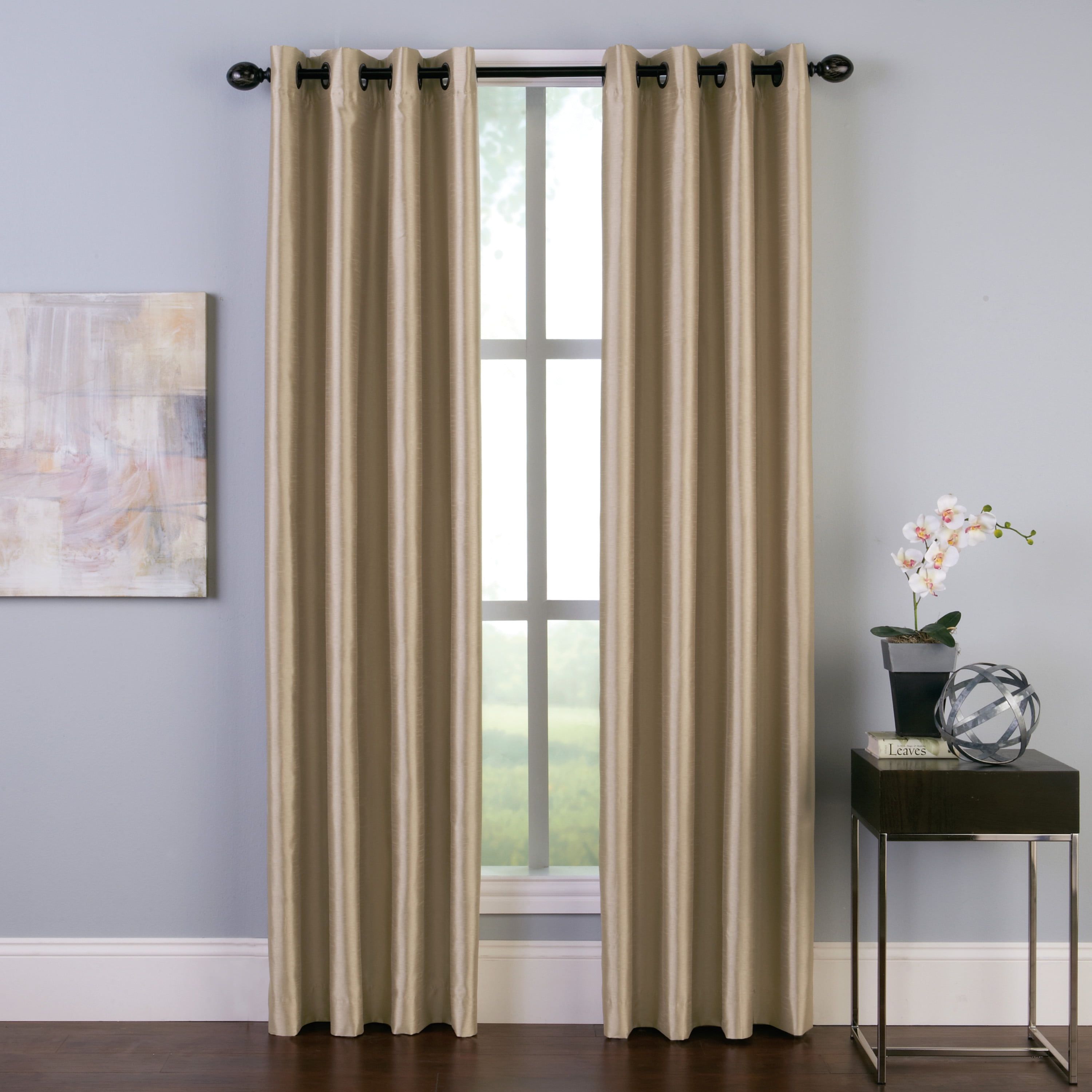 Sand Faux Silk Room-Darkening Grommet Curtain Panel 50" x 84"