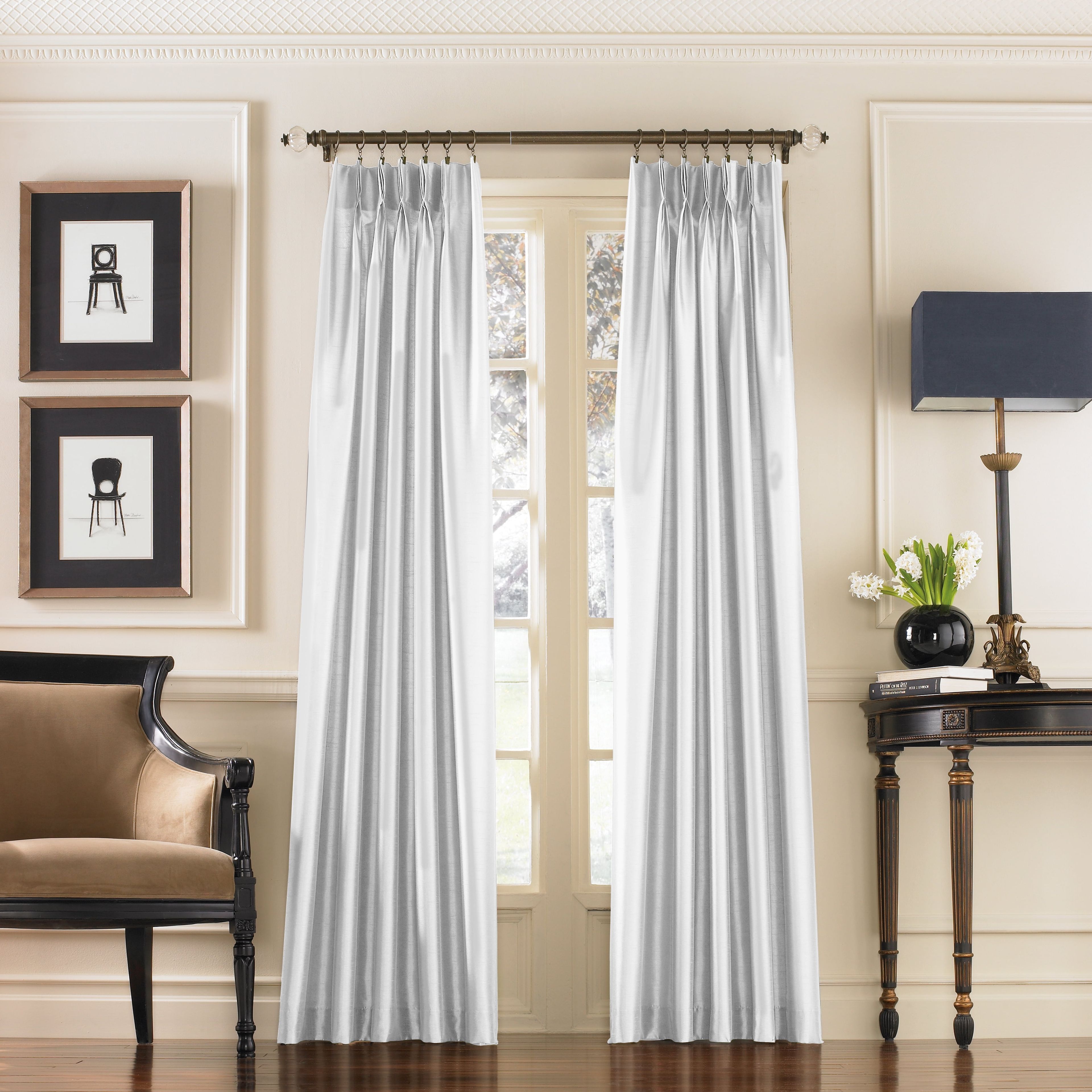 White Faux Silk Pinch Pleat 108" Window Panel