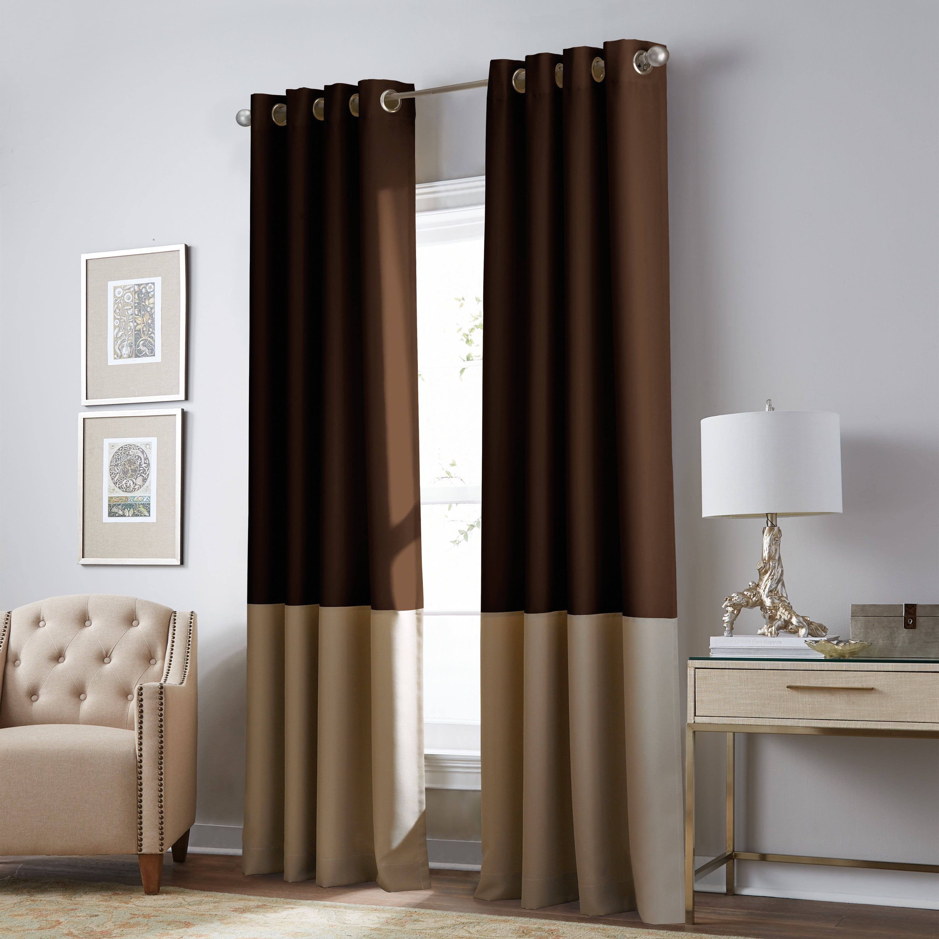 Chocolate Faux Silk Room-Darkening Grommet Curtain Panel, 52" x 84"