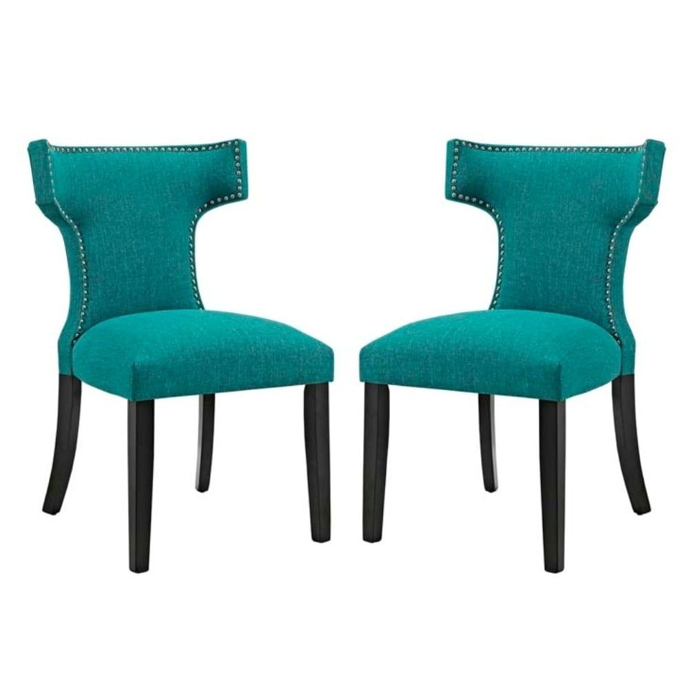 Teal Upholstered Wood Dining Side Chair Set