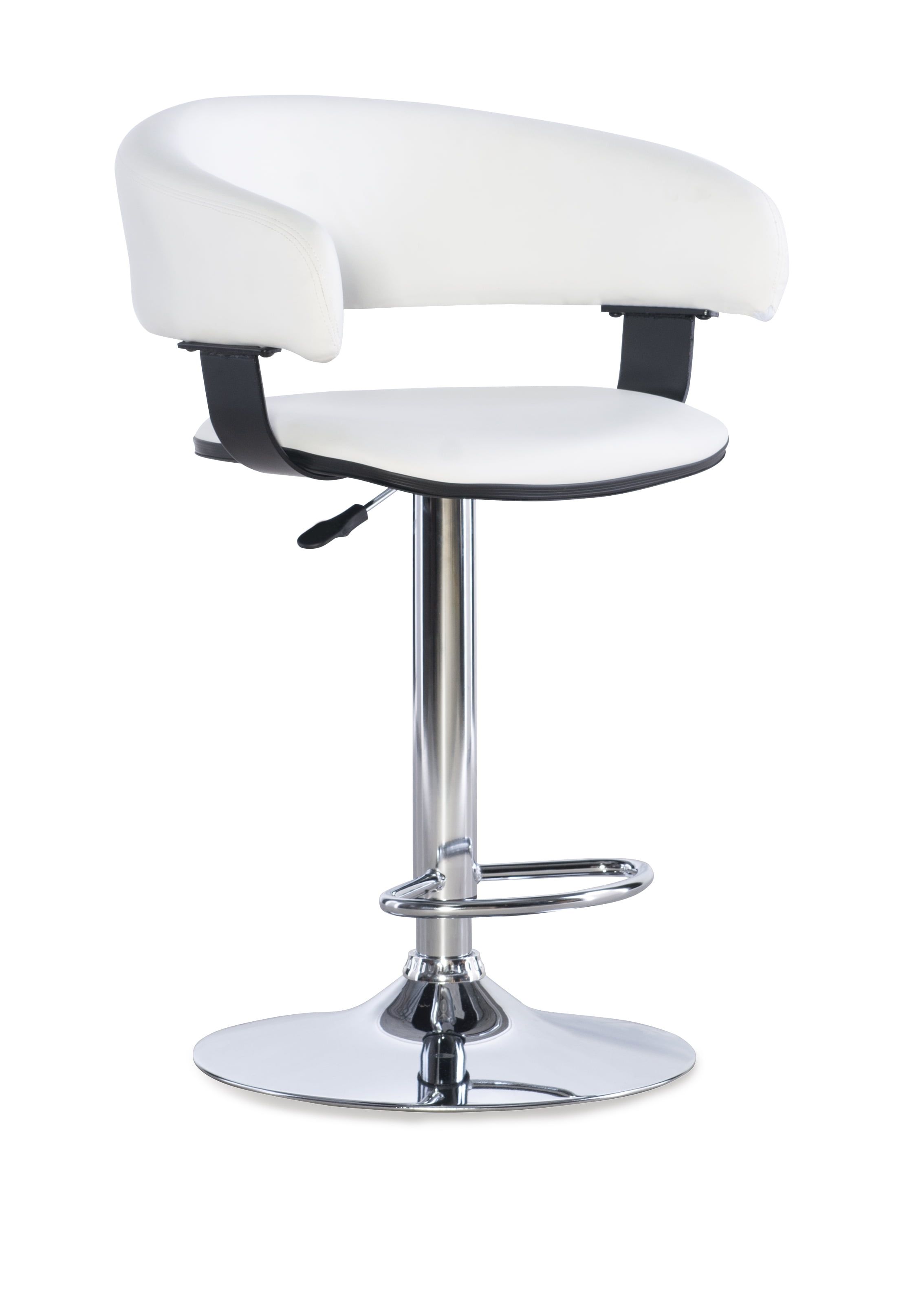 Curved Chrome and White Faux Leather Adjustable Swivel Bar Stool