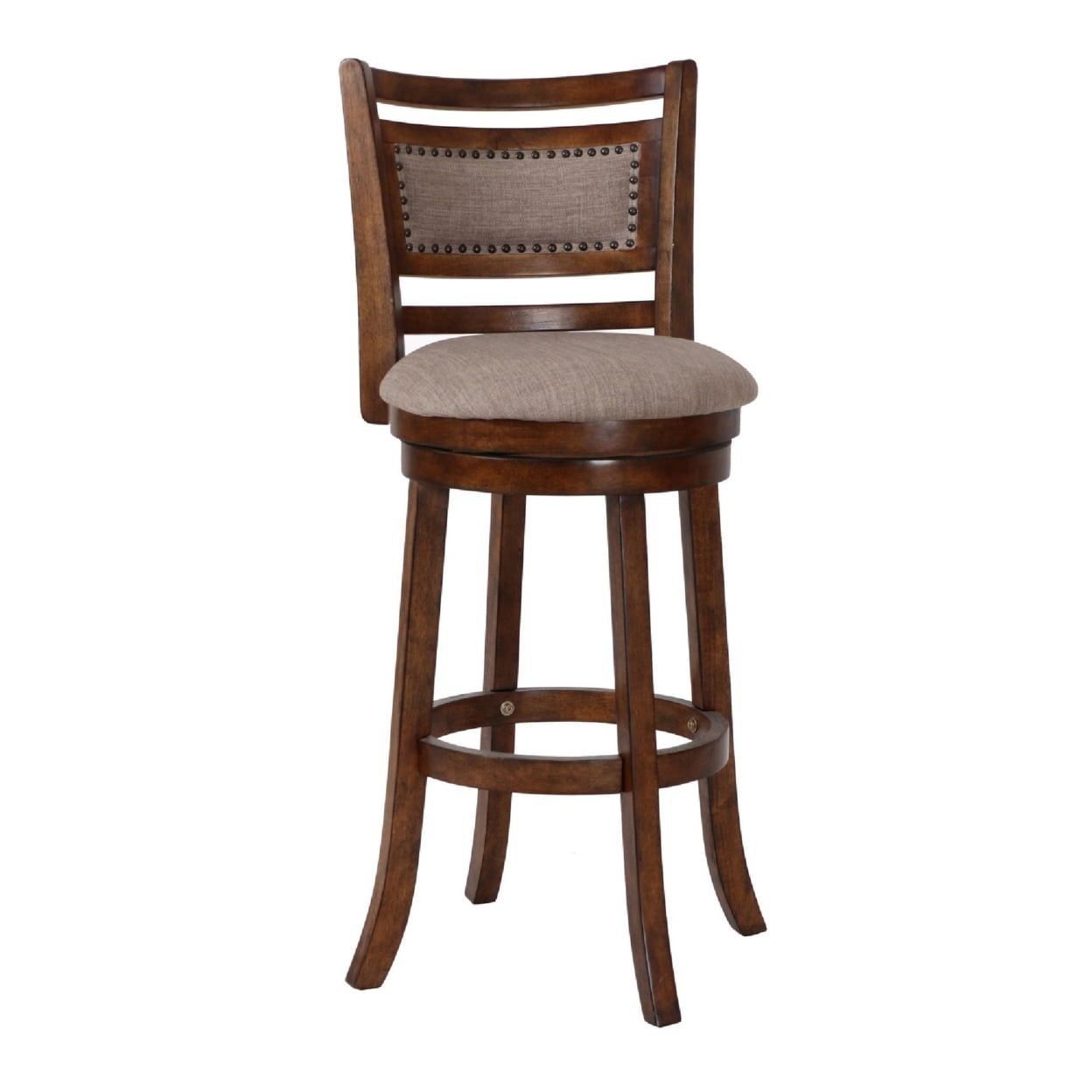 Classic Swivel Barstool with Nailhead Trim, Brown and Beige