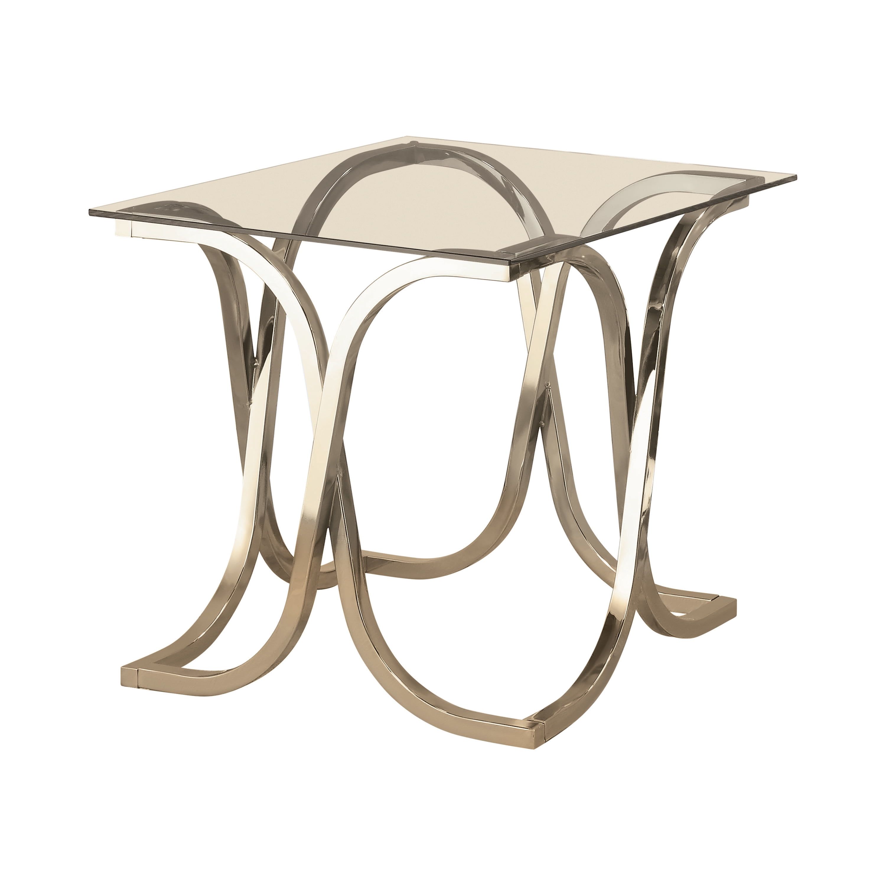 Nickel and Glass Curved X-shaped End Table