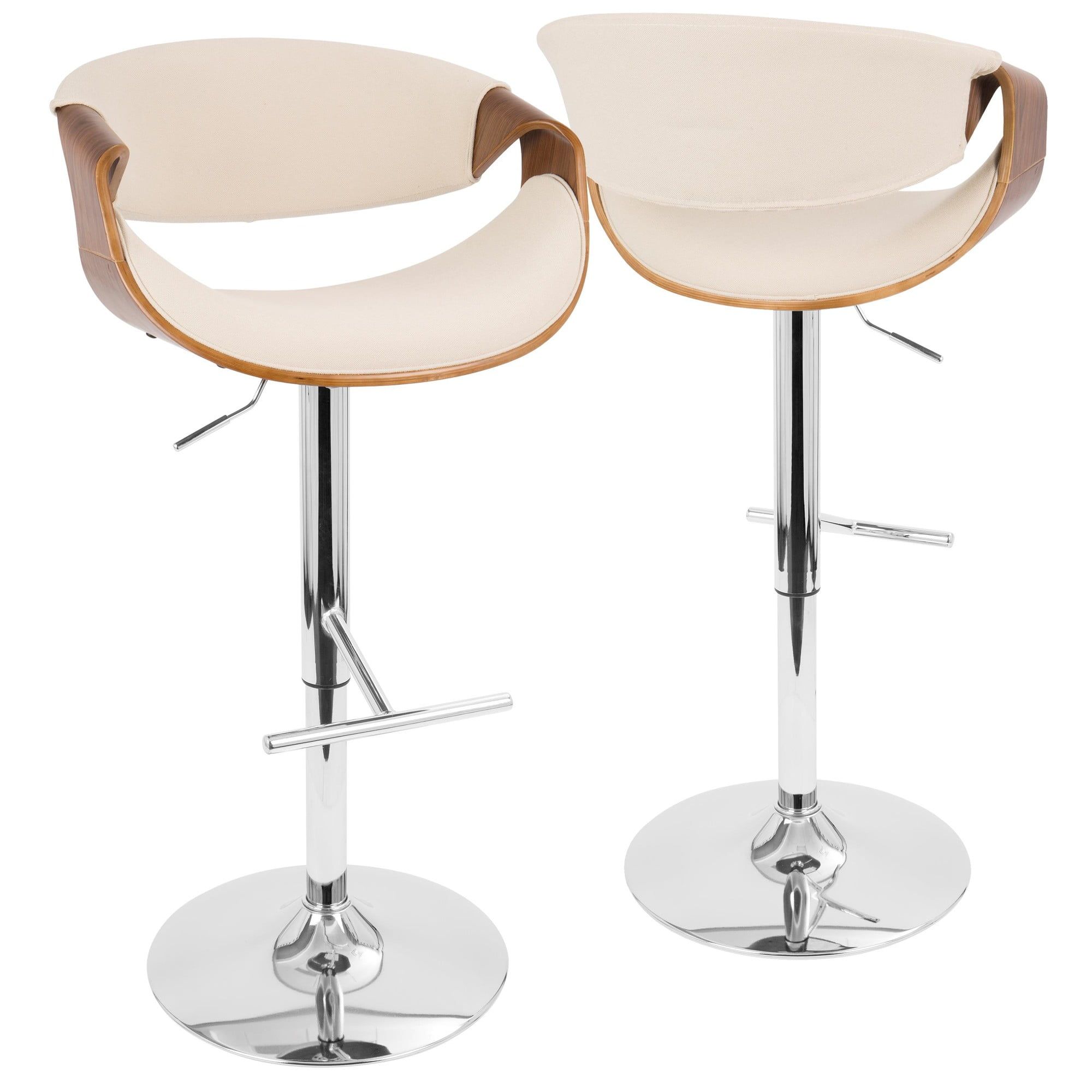 Walnut and Cream Adjustable Swivel Barstool with Chrome Footrest