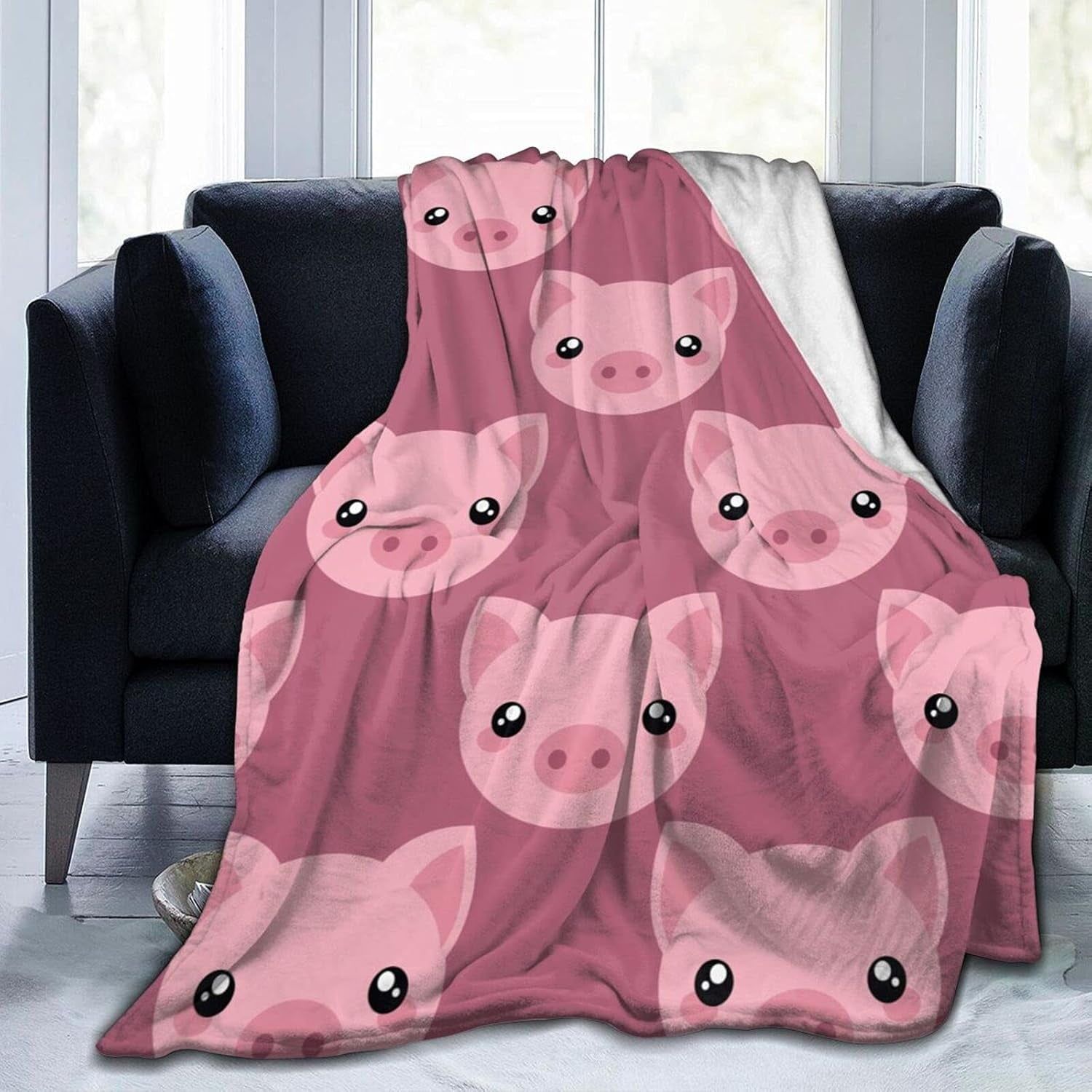 Cute Pink Cartoon Pig Fleece Throw Blanket, 40" x 50"