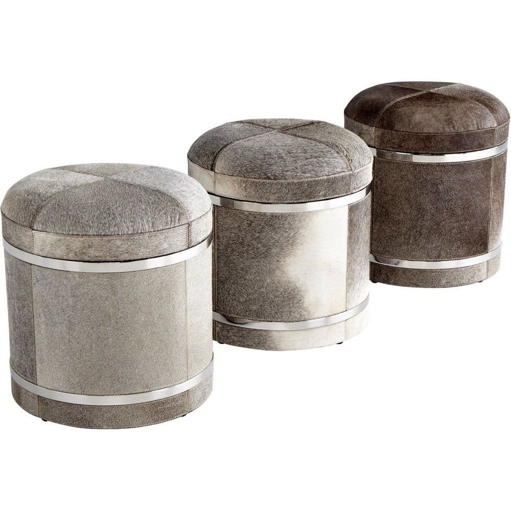 Contemporary Chic Gray Round Faux Leather Ottoman