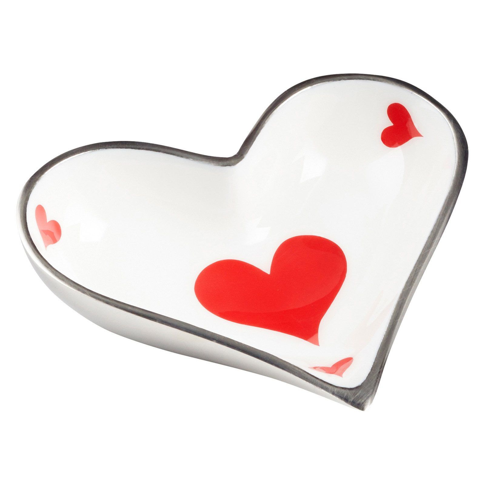 Heart-Shaped White and Red Metal Decorative Tray