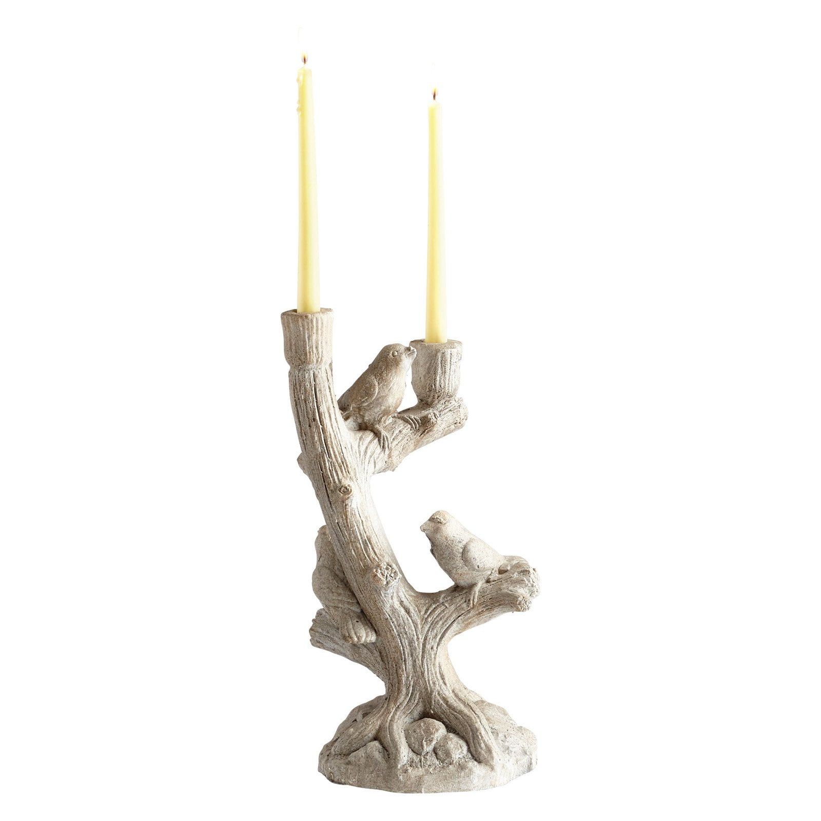 Contemporary Gray Branch Detail 3-Bird Candelabra