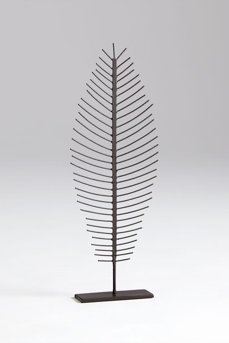 Modern Gray Metal Leaf Sculpture on Stand, 28.25"