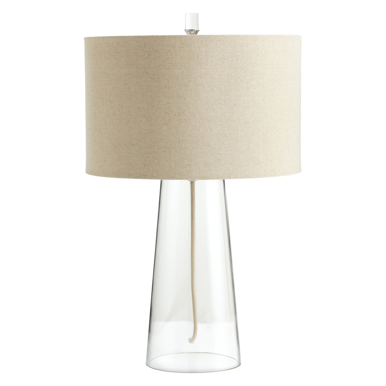 Clear Glass Modern Table Lamp with Beige Linen Shade