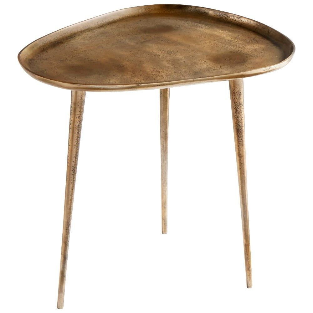 Modern Antique Gold Triangular Metal Side Table 24"