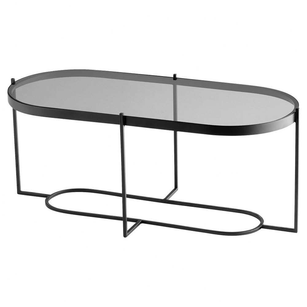 36" Round Graphite Metal and Glass Coffee Table