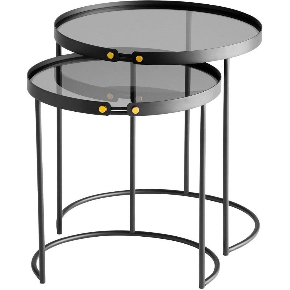 Round Dark Metal and Glass Coffee Table Set