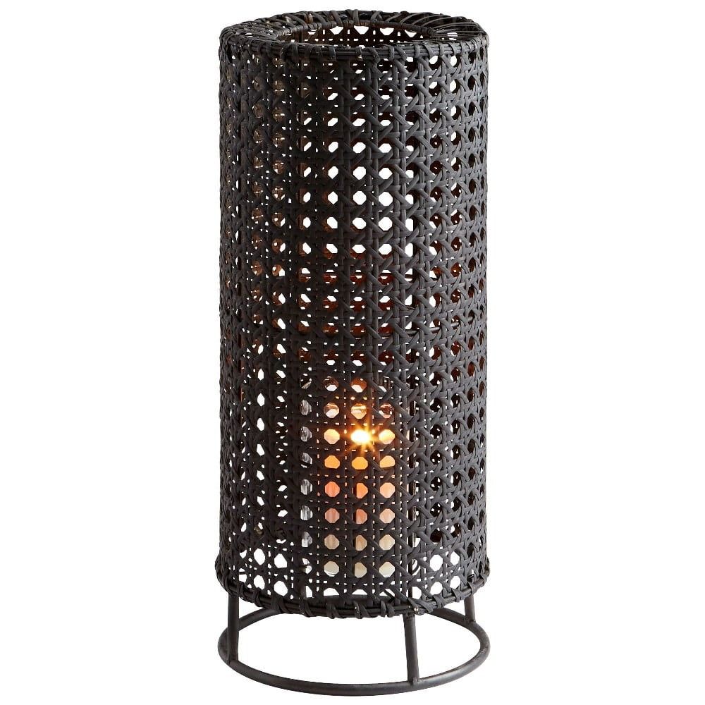 Tennyson Matte Black Rattan Iron Glass Candleholder