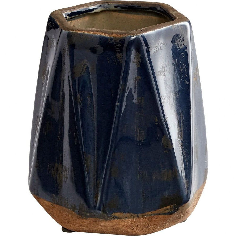 Contemporary Mod Blue Terracotta Small Planter, 5.5" Wide