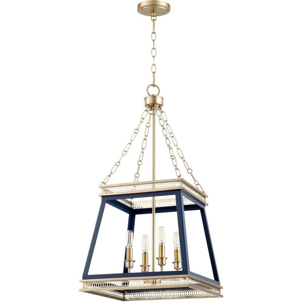 Navy and Aged Brass 4-Light Pendant Lamp