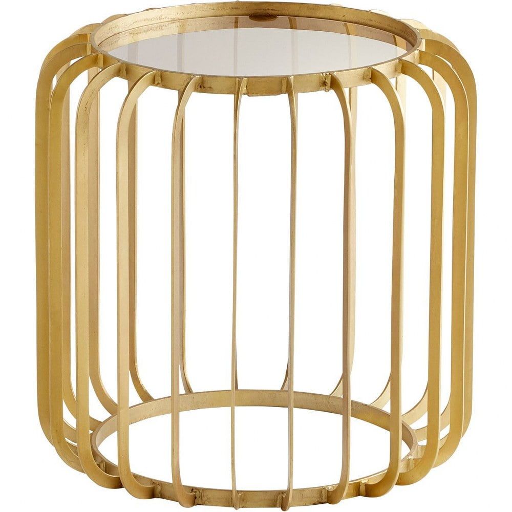 24" Gold Iron and Glass Round Accent Table with Art-Deco Appeal