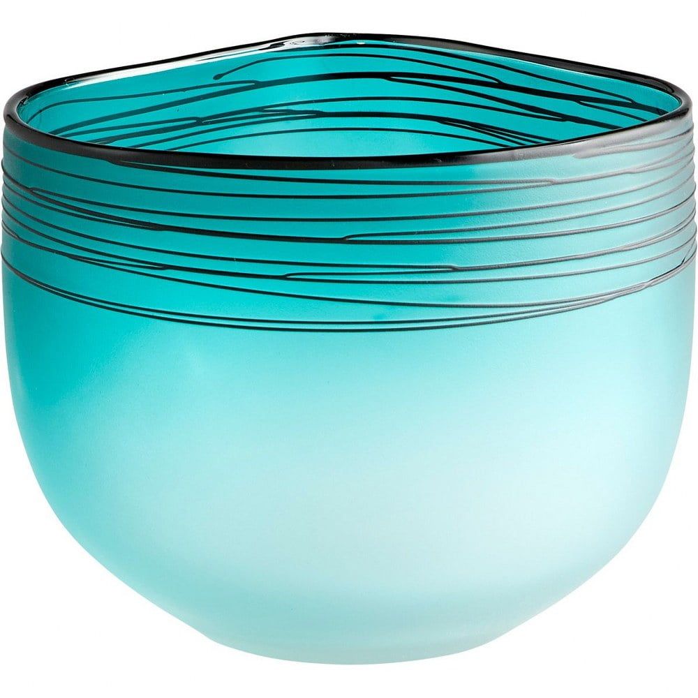 Ocean Blue and Frost Glass Vase with Swirl Pattern