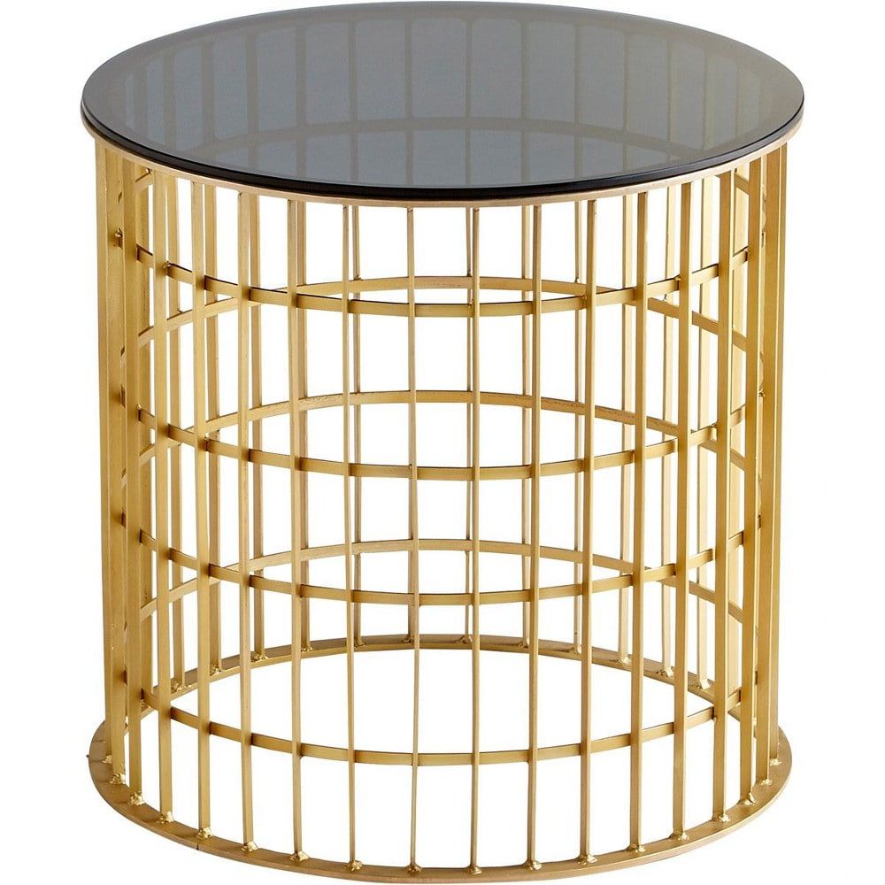 Antique Brass Round Side Table with Clear Glass Top