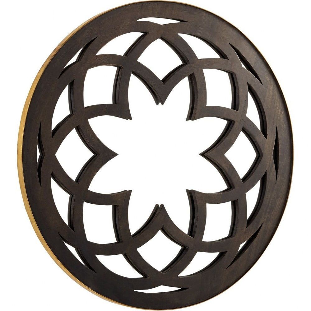 Budding Flower Round Weathered Grey Wooden Wall Mirror