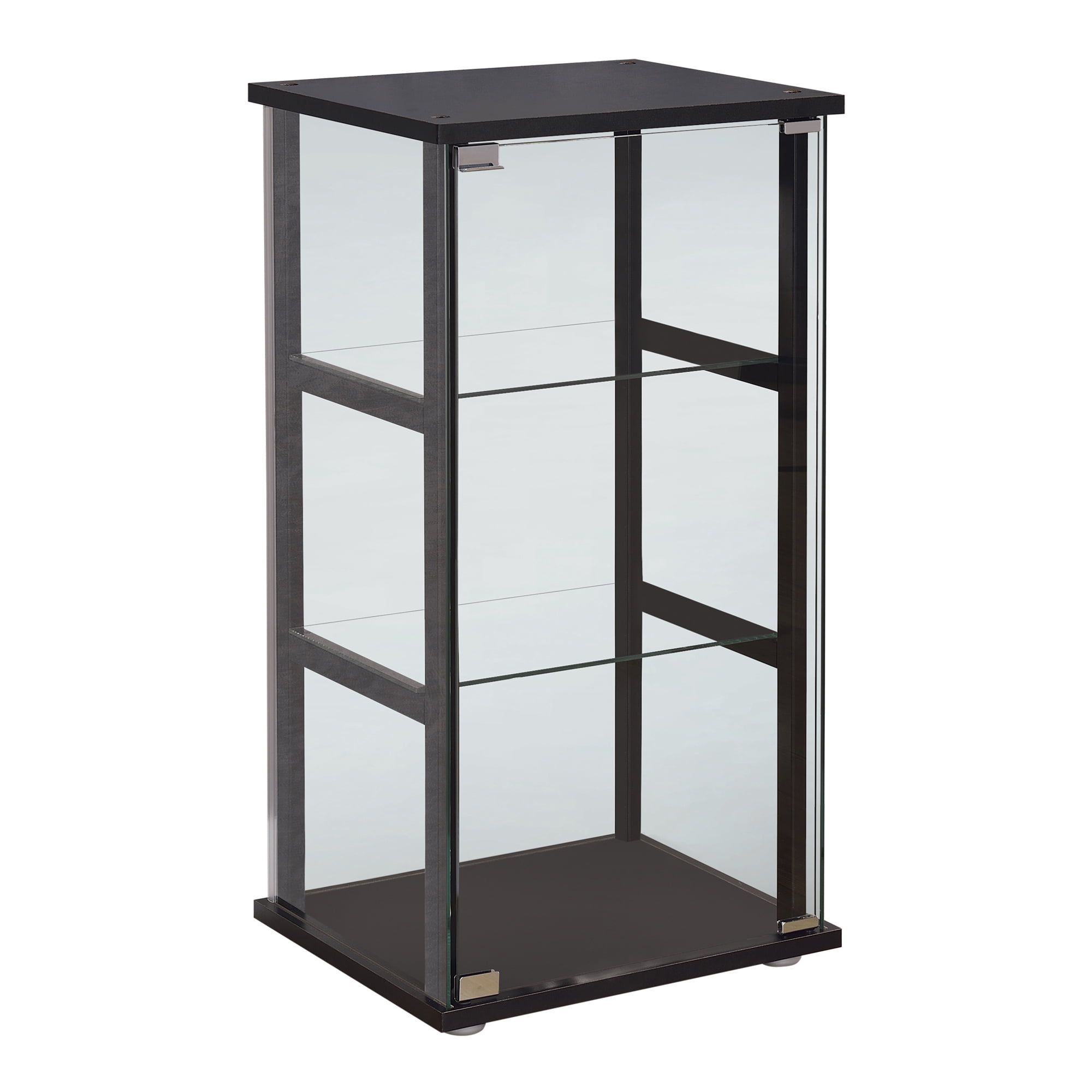 Transitional Black 3-Shelf Glass Curio Display Cabinet