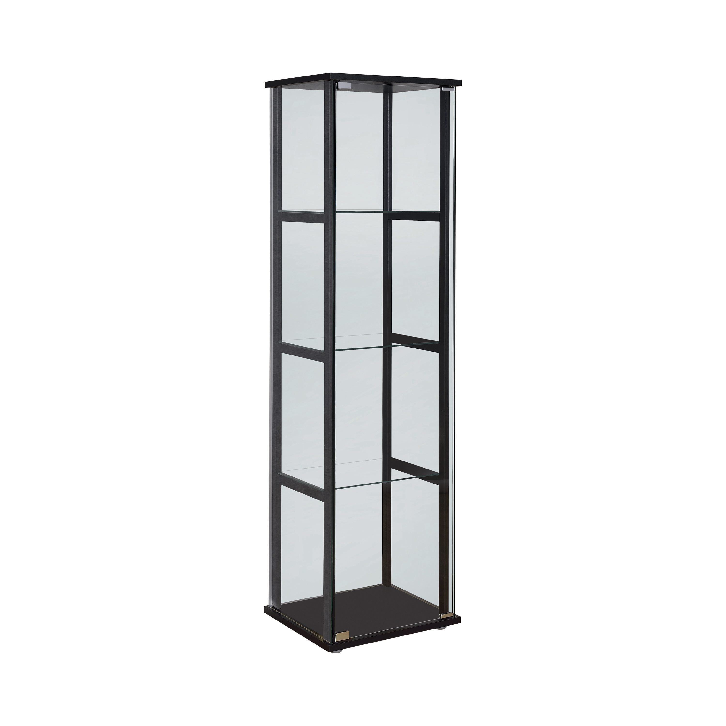 Black Wood and Glass 4-Shelf Curio Cabinet