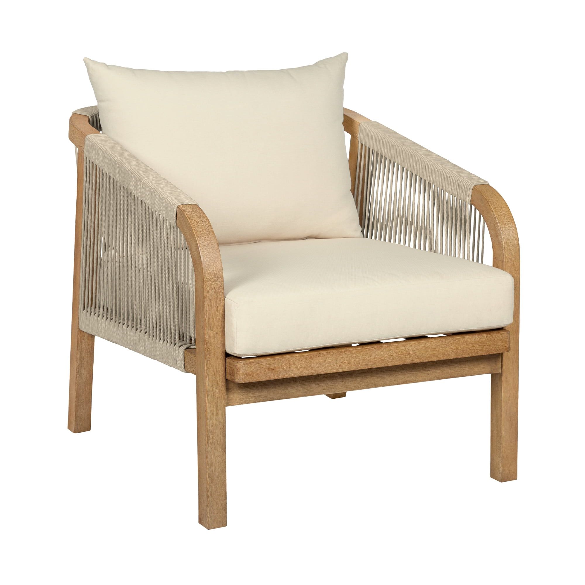 Blonde Eucalyptus Outdoor Chair with Ivory Cushions