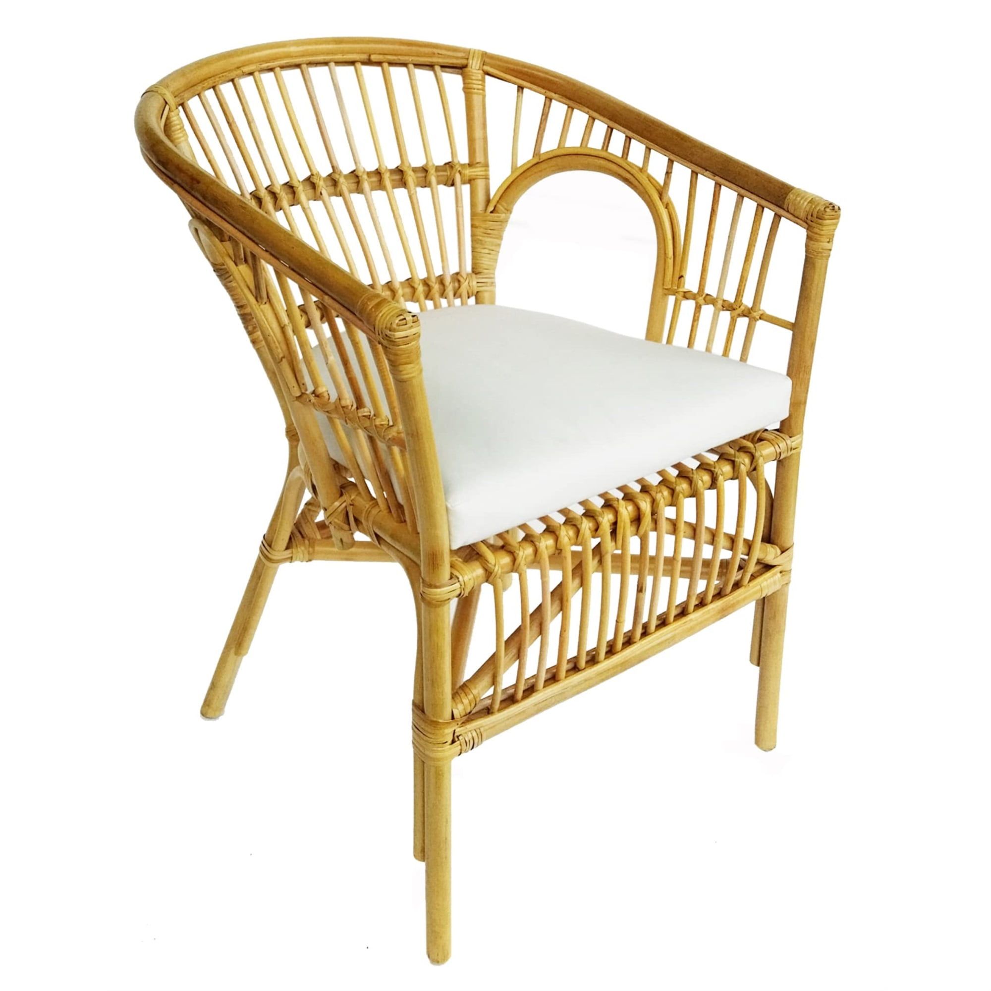 Handcrafted White Rattan Barrel Accent Chair