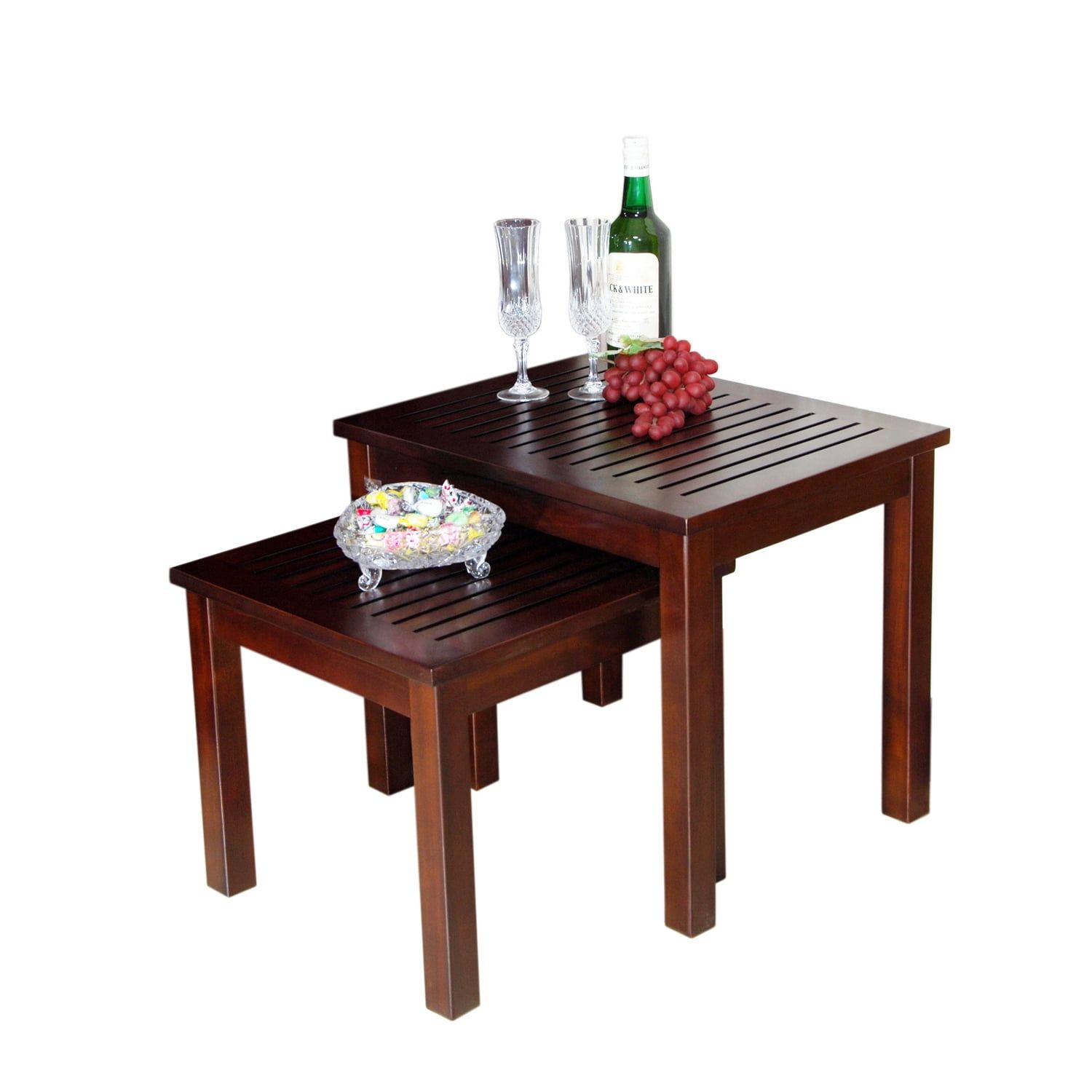 Solid Mahogany Rectangular Nesting Tables in Dark Brown