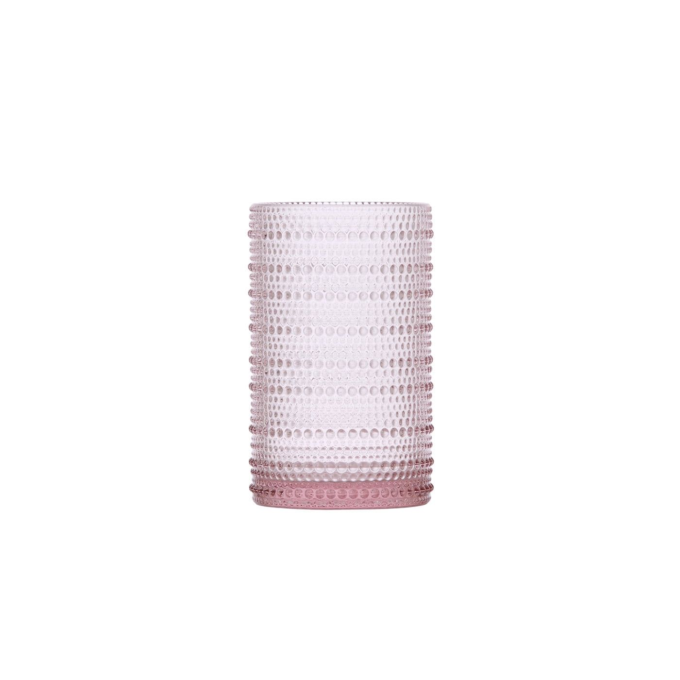 Pink Beaded Hobnail Glassware Set, 13 oz, Dishwasher Safe