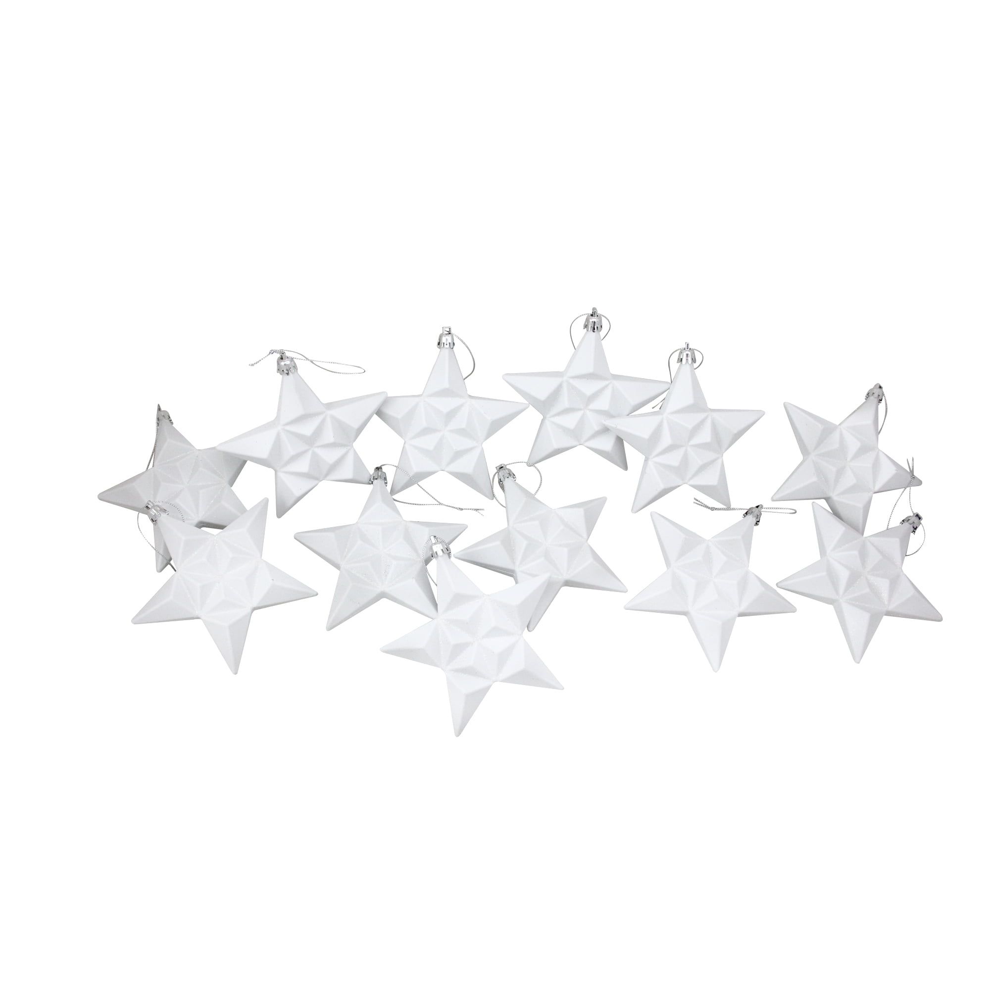 Winter White Glittered Star Shatterproof Christmas Ornaments Set