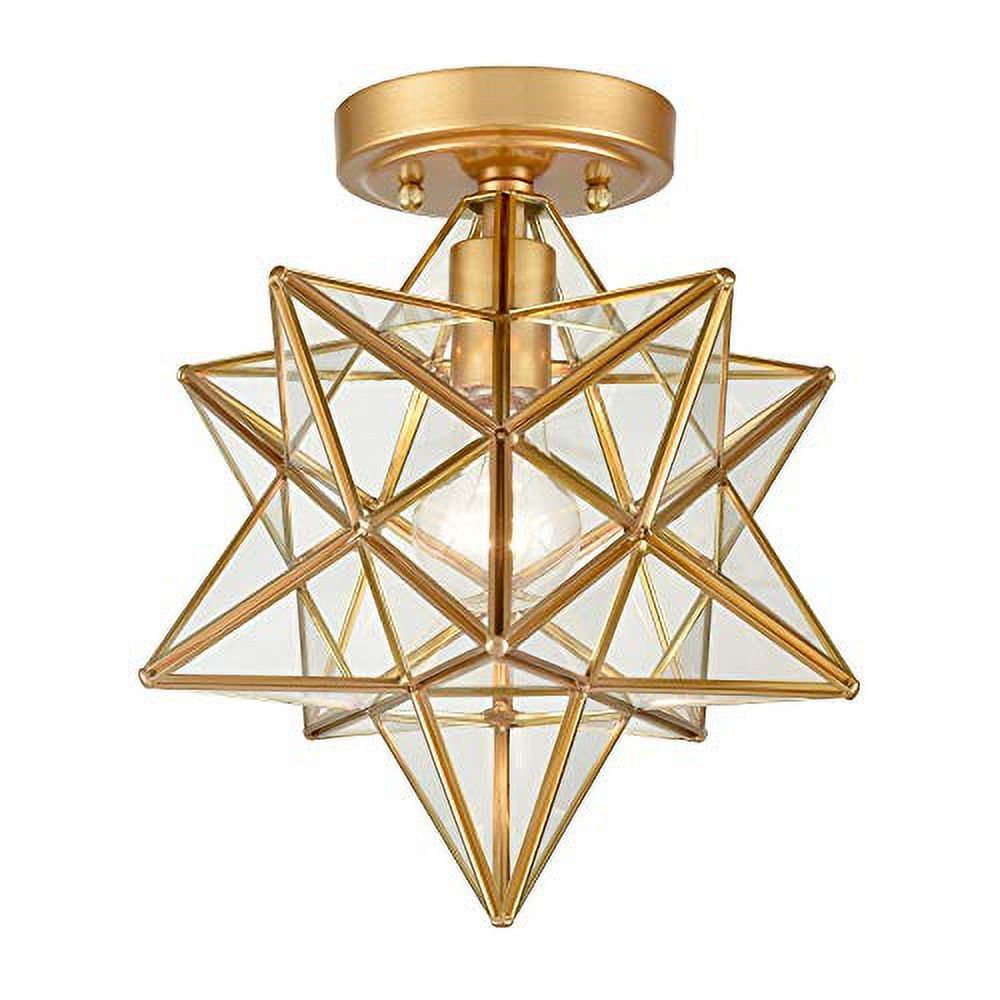 Brass Moravian Star Flush Mount Ceiling Light with Clear Glass