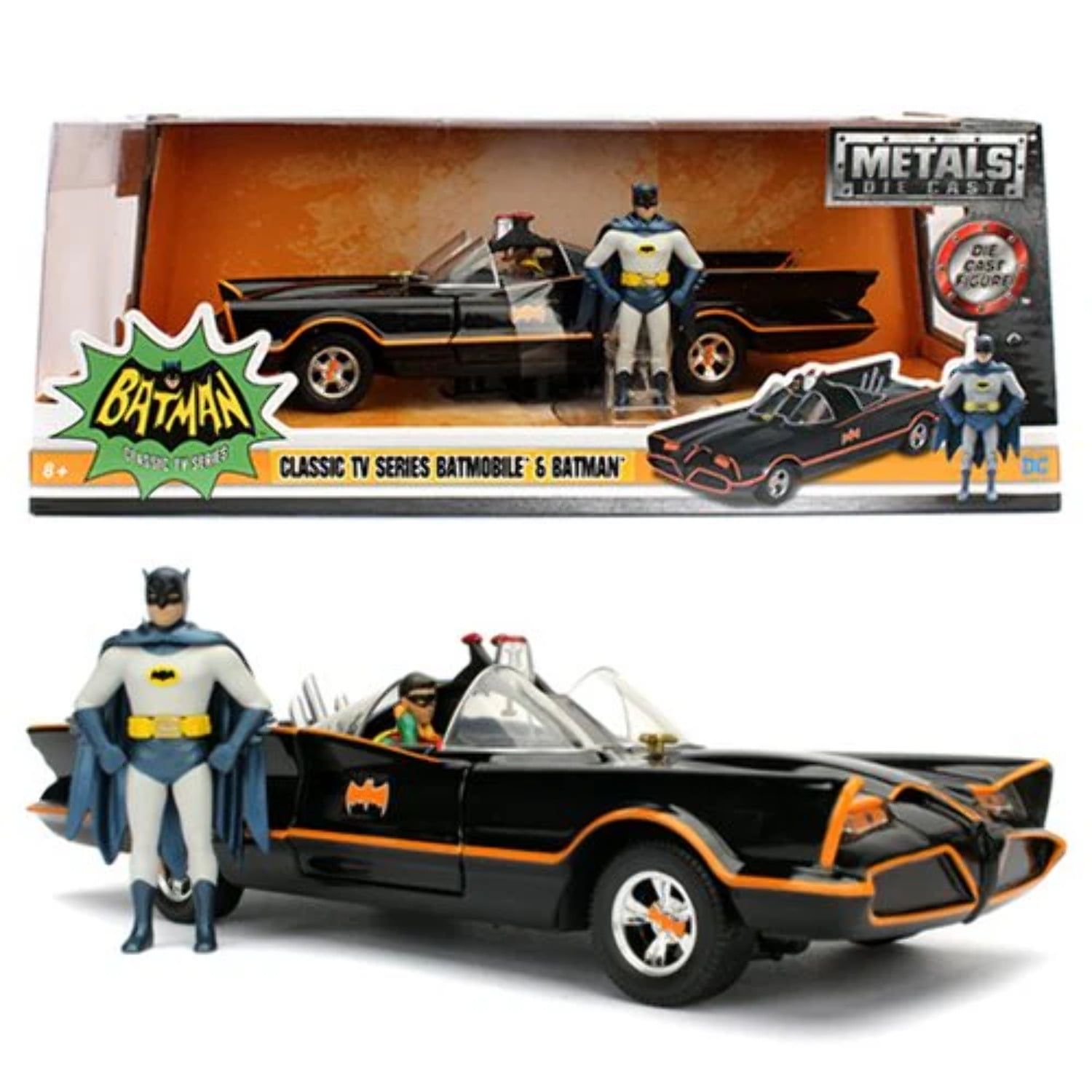 1966 Classic TV Series Batmobile 1:24 Die-Cast Car with Batman and Robin Figures